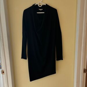Wool Helmut Lang Black a-symmetrical Long Sleeve Dress